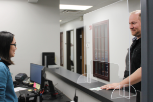 Countertop Face Shield in use at office reception desk